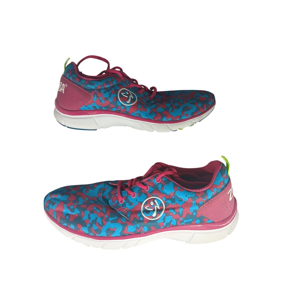 Zumba Fly Print Sneakers Size 9 Blue Pink Camo‎ Dance Fitness Shoes 34ZU1129-TRB